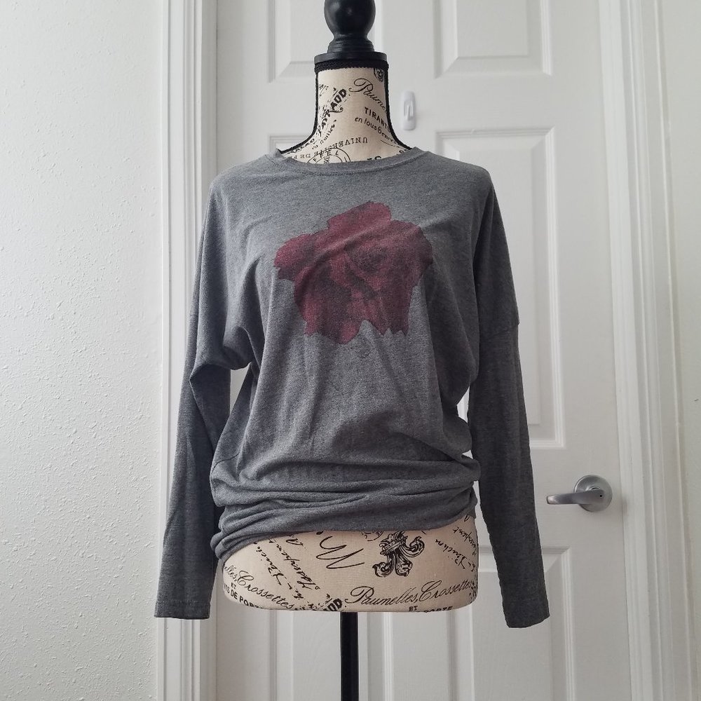 Grey Long Sleeve Shirt with Rose
